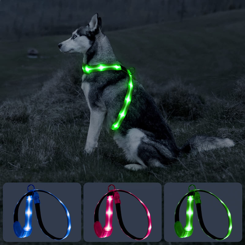 KOSKILL LED Dog Harness Rechargeable Illuminated Dog Harness Glows in the Dark LED Dog Vest Reflective Dog Lights for Night Walks Green M - PawsPlanet Australia