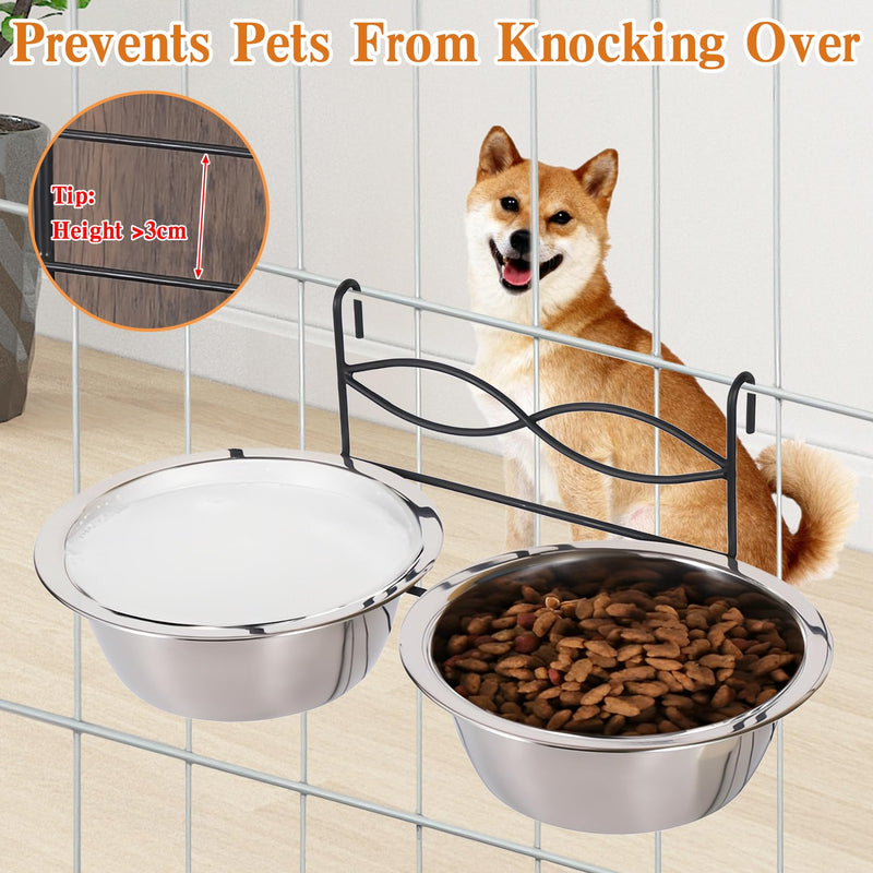 kathson Hanging Kennel Water Bowl Set, 2 Pcs Stainless Steel Metal Pet Cat Bowls for Crate Cage, Non Spill Food Water Bowls with Hook for Small&Medium-Sized Cats and Dogs(6.7 Inch Dia) - PawsPlanet Australia