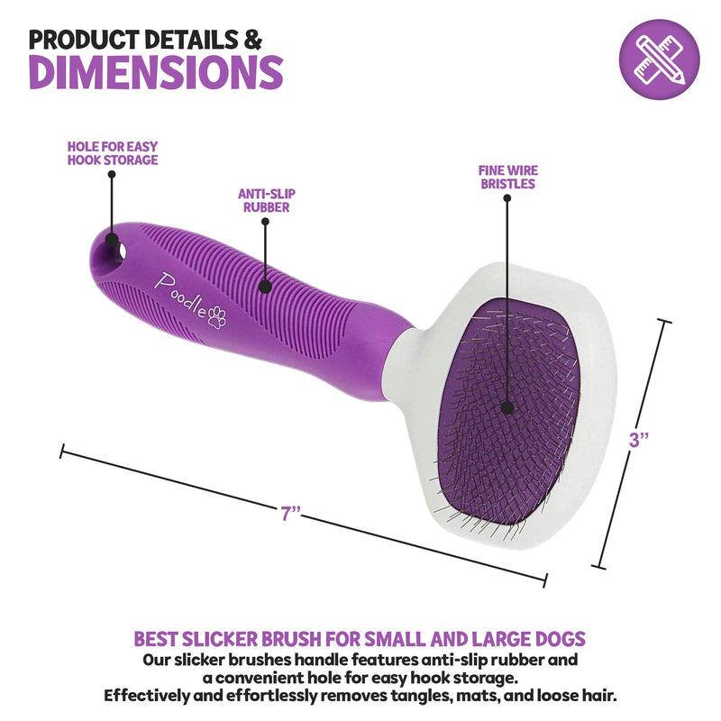 Slicker Brush for Small and Large Dogs by Poodle Pet | Pet Hair Remover | Effectively and Effortlessly Removes Tangles, Mats, and Loose Hair | For Short or Long Hair(Grooming Brush) - PawsPlanet Australia