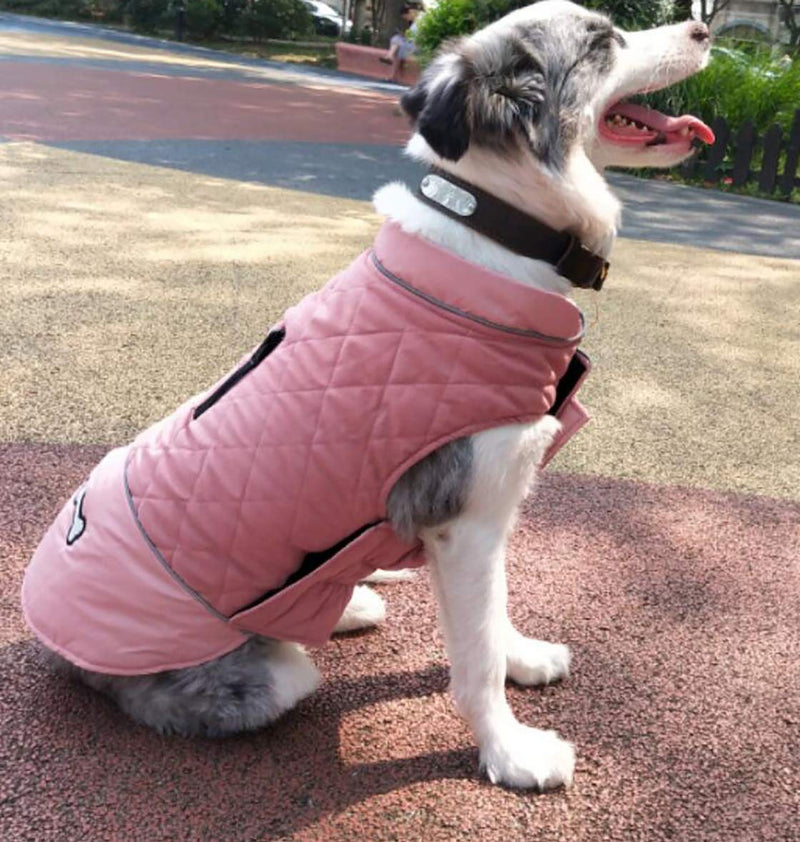 Waterproof Dog Coat Winter Warm Jacket Vest - Windproof Snowsuit Dog Clothes Outfit Vest Pets Apparel for Small Medium Large Dogs with Harness Hole-Pink-XXL - PawsPlanet Australia