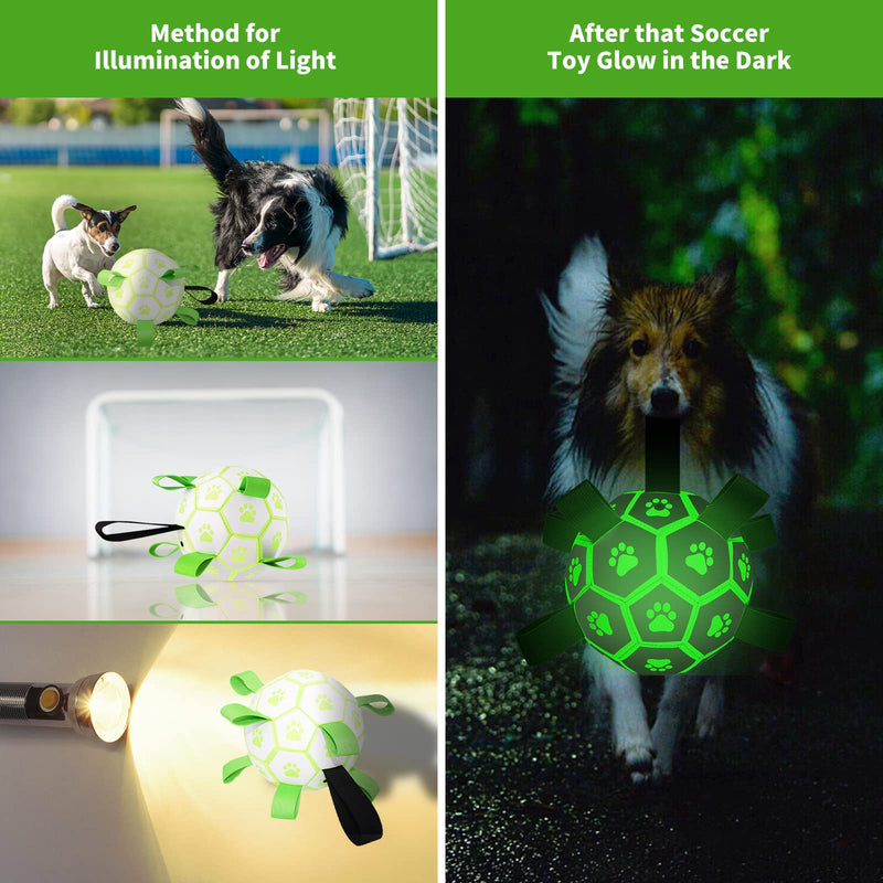 DUDUPE Light up Dog Toys Soccer Ball with Grab Tabs Interactive Busy Glowing Rubber Dog Football Toy Indestructible Puppy Training Tug Toys of War Outdoor Peppy Pet Water Ball Toy for Dogs - PawsPlanet Australia