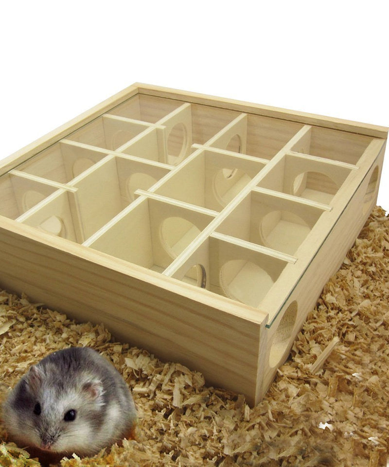 [Australia] - Hypeety Wooden Maze Tunnel Toy with Glass Cover, Small Pet Animals Activity Sport Gerbil Labyrinth Dwarf Hamster Play Toys Maze Tunnel Mice Wooden Funny Toy 
