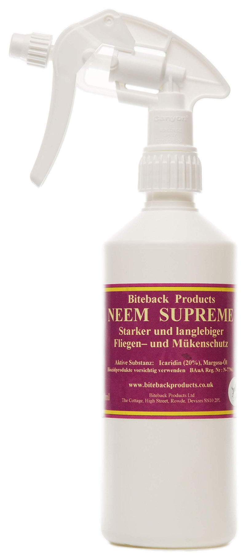 Biteback Products 'Neem Supreme' Strong and Long Lasting Horse Fly Midge Insect Repellent with 20% Icaridin, 500ml Spray - PawsPlanet Australia