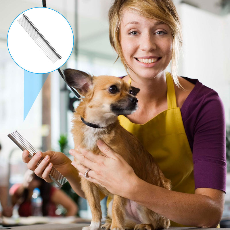 Rounded Teeth Dog Comb, 1 Piece 2-in-1 Silver Stainless Steel Pet Comb Dog Combs Stainless Steel Pet Grooming Comb for Removing Tangles Hair - PawsPlanet Australia