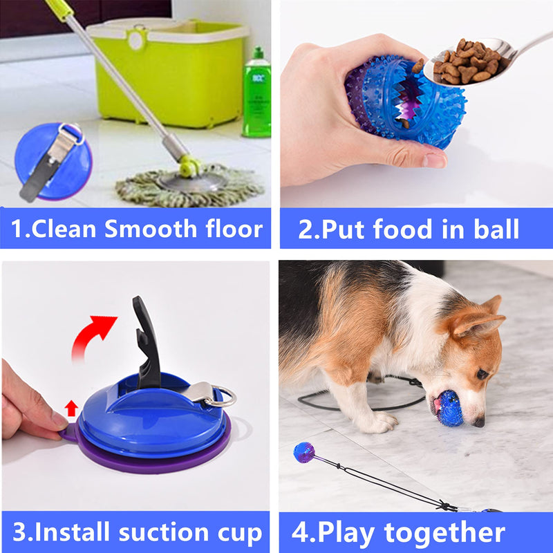 Dog Rope Puppy Chew Ball Toy Upgrade Suction Cup, Pet Cleaning Teeth Training Tool, Aggressive Chewers Interactive Squeaky Bell,Food Dispensing Prevents Boredom Relieves Stress Grembeb Purple Blue - PawsPlanet Australia