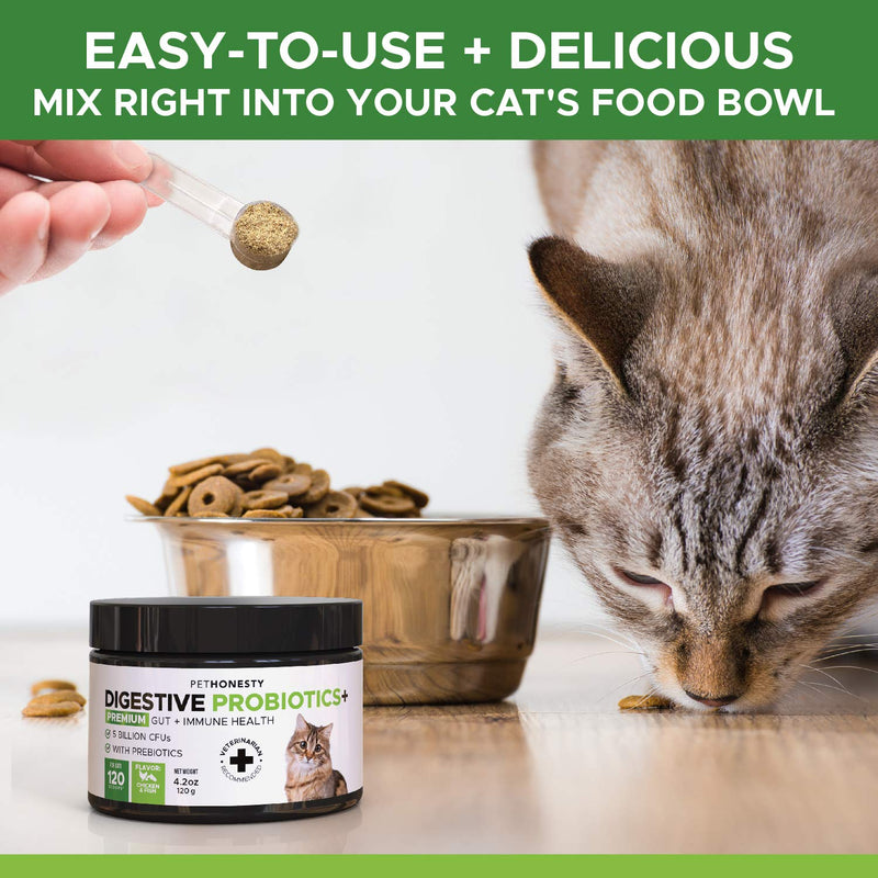 PetHonesty Digestive Probiotics+ for Cats - Bowel Support, Digestive Supplement, Probiotic for Cats, Helps Relieve Cat Diarrhea and Constipation, Supports Digestion, Allergy, Immunity & Overall Health - PawsPlanet Australia