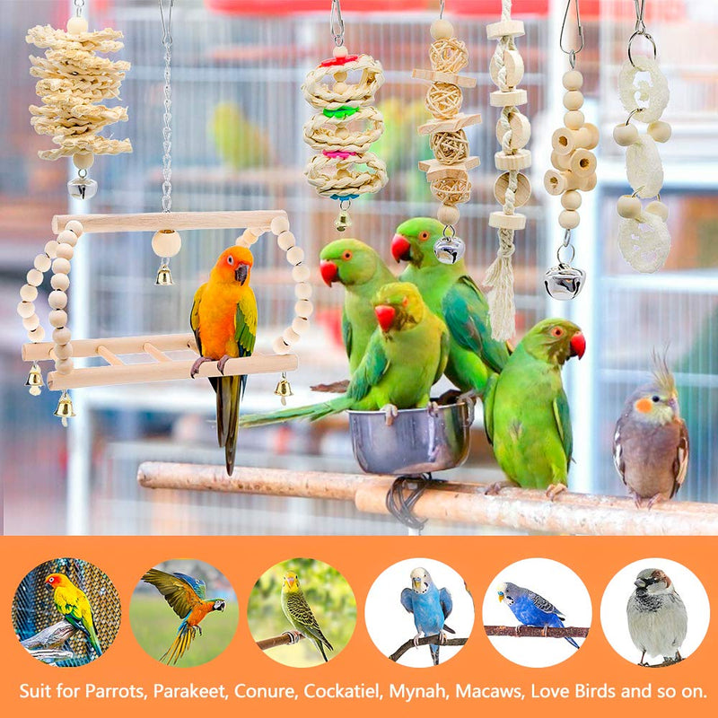 Global-store 7 Packs Bird Toys, Wooden Hanging Bird Cage Toys Climbing Stand Ladder Bird Toys for Parakeets, Conures, Cockatiels, Lovebirds, Parrots, Macaws, Finches, Budgie, Small, Medium Birds - PawsPlanet Australia