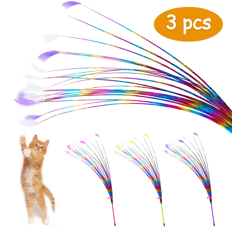 [Australia] - ZooZoo Cat Toy 20" Interactive Feather Jingling Bell Teaser Wand 3-Pack, Flexible Multi-Wire Pet Stimulate Active Play Motion Sound Attention Health Happy Kitten Exercise Fun Hunter Instinct Entertain 