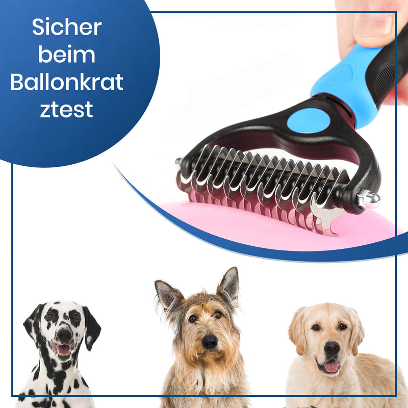 Candure Dog Brush Long Hair and Cat Brush Double Sided 9+17 Stainless Steel Undercoat for Small and Large Dogs, Removing Detangling Knots and Short Hair Breeds (Blue) Blue - PawsPlanet Australia