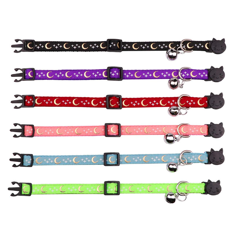 [Australia] - 6 PCS Breakaway Cat Collars with Bell Golden Moon Glowing Star in The Dark for Kitten 