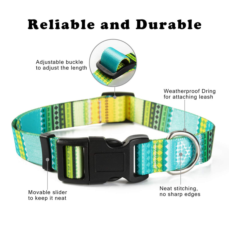 Female Floral Dog Collar Girl for Small Medium Large Dogs, Spring Collars Pattern Geometric, Bohemain Adjustable for Pet Puppy with Safety Buckle Comfort Polyester Nylon Outdoor Walking Running S（Neck 10''-16'',3/5" Width) Bohemian Blue - PawsPlanet Australia