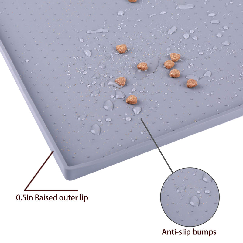 [Australia] - Hubulk Dog Cat Food Feeding Mat L (19"x12") XL (24"x16") or XXL (32X24) 0.5" & 1" inch Raised Edge Silicone Non Slip Waterproof Pet Food Mat Dog Bowl Placemat Large Grey 