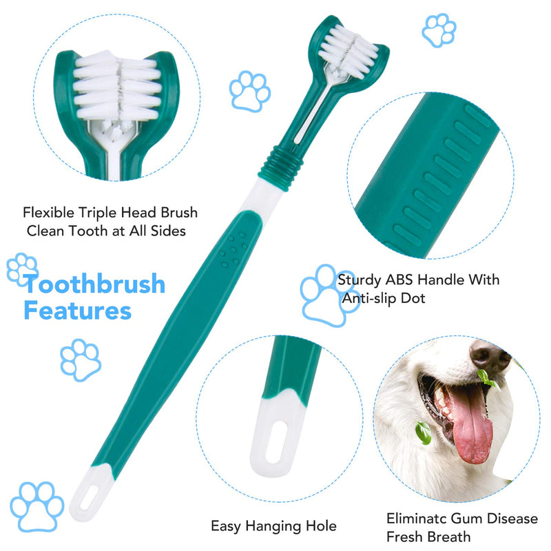 INPHER Dog Toothbrushes,10 PCS Tooth Cleaner Triple Head Toothbrush 360 Degree Toothbrushes Soft Silicone Finger Toothbrushes Dental Brushes Kit for Dog Cat Pet Dental Care Clean Mouth - PawsPlanet Australia