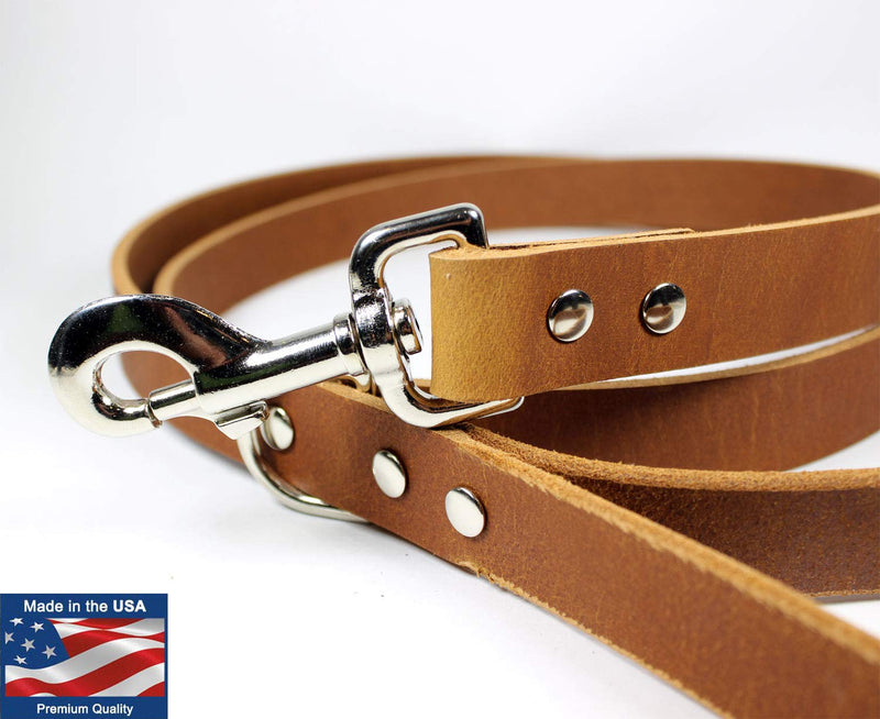 [Australia] - sleepy pup Premium Thick Leather Dog Leash - Made in The USA Light Brown 