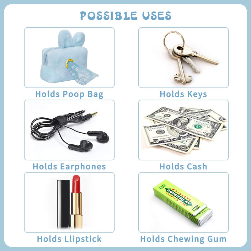 PetsHome Dog Poop Bag Holder Cute Plush Dispenser with Leash/Bag Clip and 1 Roll (15 Dog Poop Bags) Blue A-Blue - PawsPlanet Australia