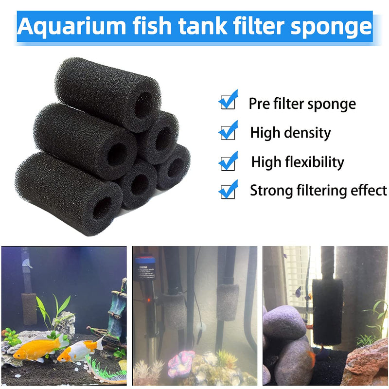 yuntop 6pcs Pre-Filter Sponge, Pre Filter Foam Sponge Roll for Aquarium Fish Tank 6 x 3.5cm /2.4x1.4 inch - PawsPlanet Australia