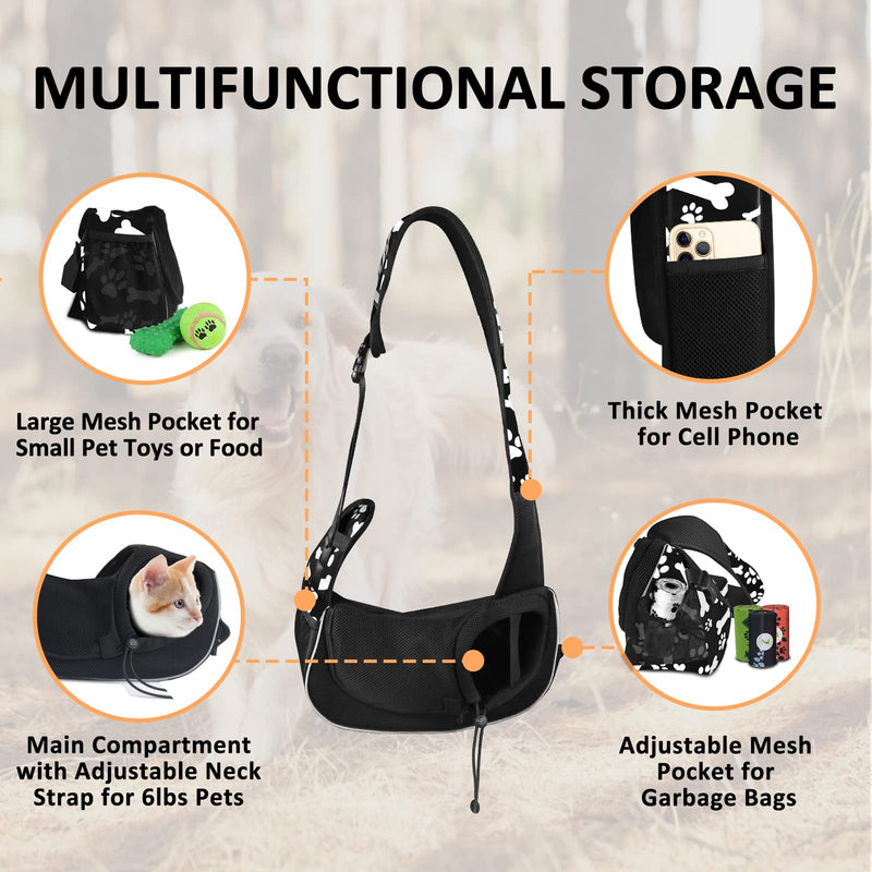 Gloppie Pet Carrier, Doggie Cat Hand Free Sling Carry Dog Papoose Carrie Adjustable Padded Shoulder Strap, Pet Travel Carrier Tote Bag with Breathable Mesh Pouch for Outdoor Walking Subway, Cute Black S - PawsPlanet Australia