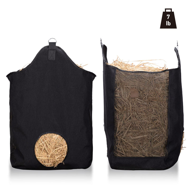 ZELARMAN Horse Hay Bag with Large Capacity，Slow Feeder Hay Nets， Leather Trim Feeding Bag for Horses, Sheep Small Black - PawsPlanet Australia