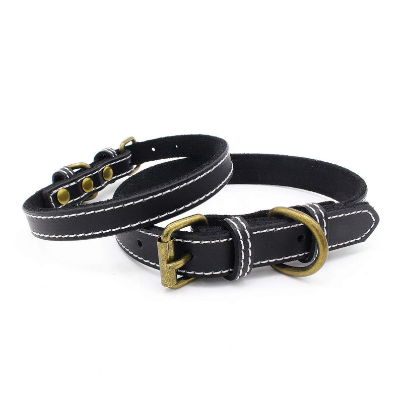 Newtensina Bronze Buckle Dog Collar Retro Leather Puppy Collar for Small Dogs Cats - M - PawsPlanet Australia