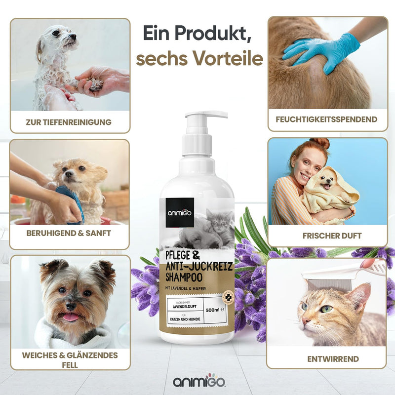 Care & Anti-Itching Shampoo for Dogs & Cats - Dry Skin, Itching & Odor - 500ml Cat Shampoo with Lavender Oil - Dog Shampoo Sensitive Skin Care - Coat Care - All Cat & Dog Breeds - PawsPlanet Australia