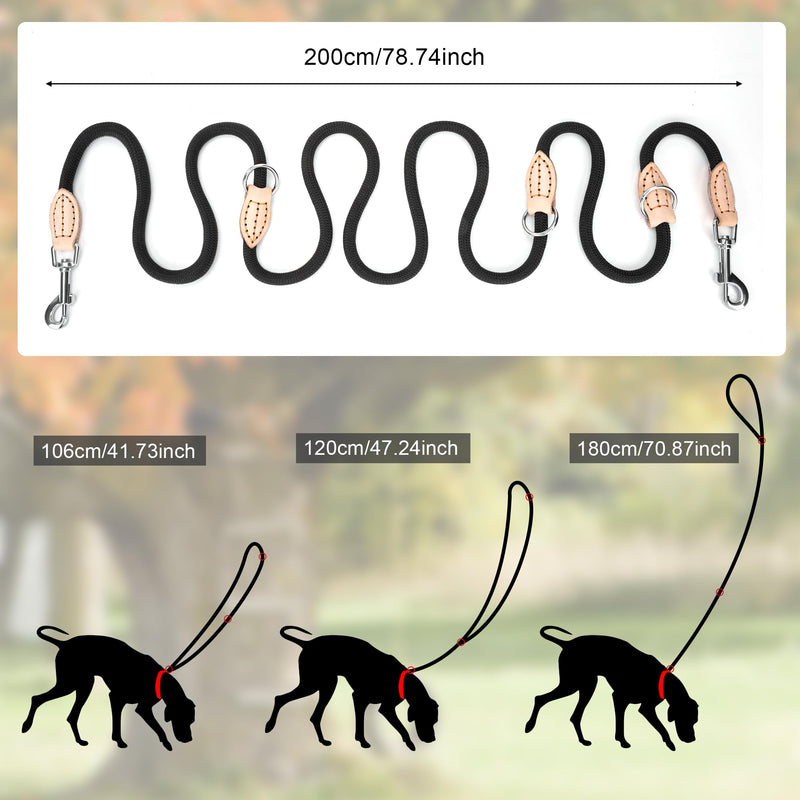 Dog leash 2M adjustable nylon shoulder leash double leash with 2 rotating carabiners 3-way adjustable for small/medium/large dogs - PawsPlanet Australia