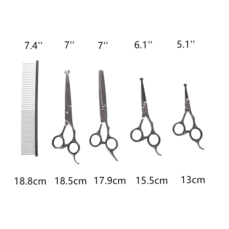 ANPPEX Dog Grooming Scissors, 5-Piece Set Rounded Tip Thinning Dog Scissors Comb Set, Curved Safety Dog Face Grooming Scissors Round End for Pet Cat - PawsPlanet Australia