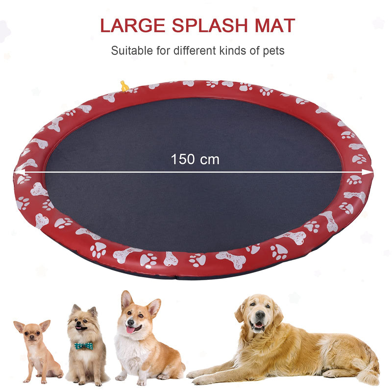 PawHut 150cm Splash Pad Sprinkler for Pets Dog Bath Pool Water Game Mat Toy Non-slip Outdoor Backyard Red Φ150cm - PawsPlanet Australia