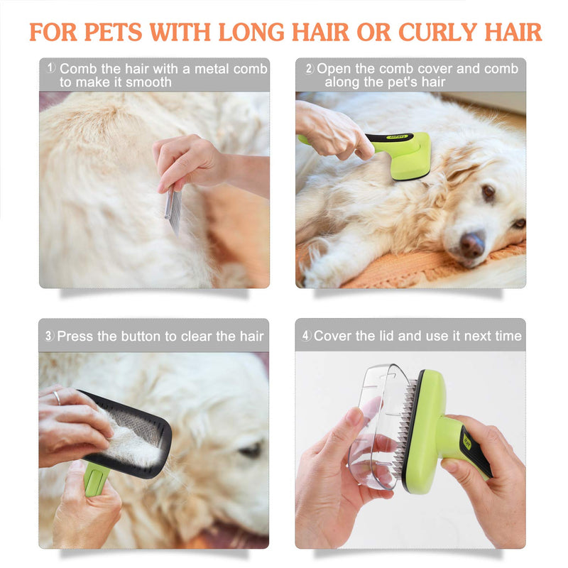 [Australia] - Dog Brush Dog Grooming Brush Self Cleaning Slicker Brush and A Metal Comb - Professional Pet Grooming Brush for Small, Medium & Large Dogs, Cats and Rabbit - Including Hair-Shedding Pets 
