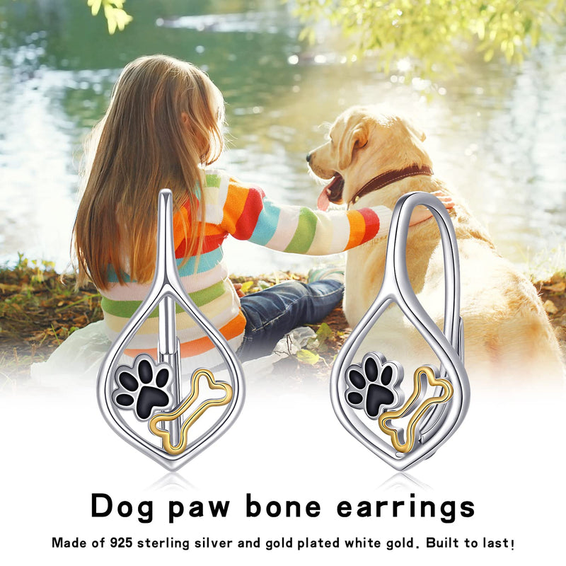 Dog Paw Print Earrings for Women 925 Sterling Silver Dog Bone Earrings Animal Dog Pet Drop Dangle Leverback Earrings Cat Dog Paw Print Jewelry for Women Girls - PawsPlanet Australia