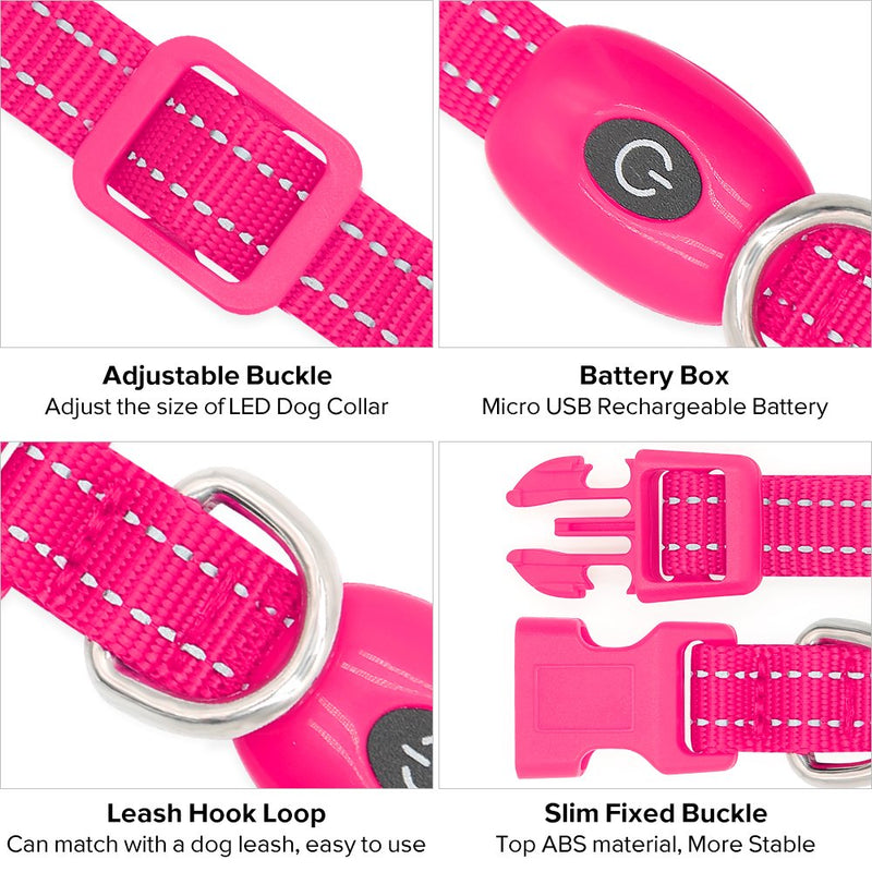 [Australia] - Domi LED Dog Collar, USB Rechargeable Light Up Collar for Small Dogs and Cats, Glowing in Dark, Reflective Collar Keep Your Puppy Be Seen& Safe XS (8.5-11.8inch / 21.5-29.9cm) Pink 