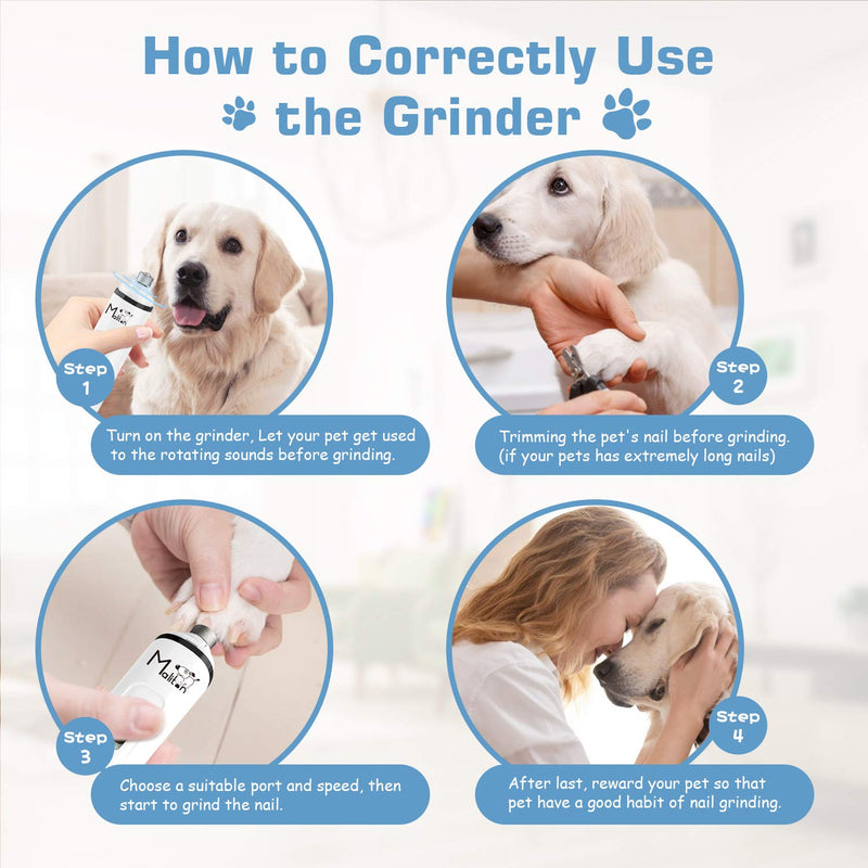 [Australia] - Dog Nail Grinder, Professional Dog Nail Trimmers with 2 Speed & 3 Ports | Electric Rechargeable Pet Nail Grinder for Large, Medium & Small Dogs Cats | Low Noise Pet Nail Trimmer Painless Paws Grooming 