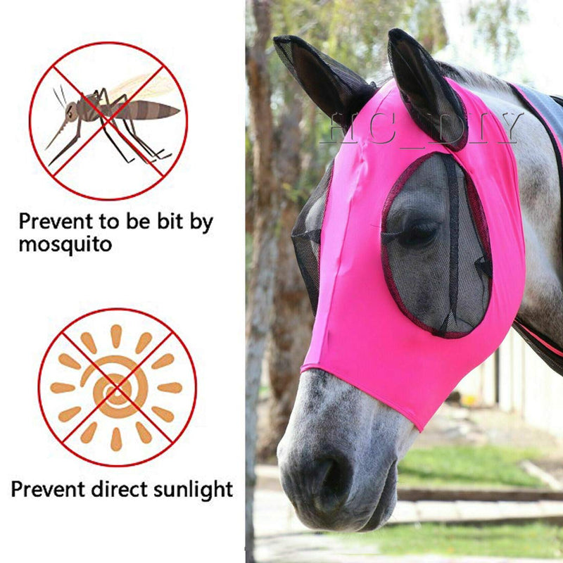 Horse Fly Mask, Fit Horse & Arab Size Fly Mask Professional Comfort Lycra Fly Mask with Mesh Eyes and Ears （Pink） - PawsPlanet Australia