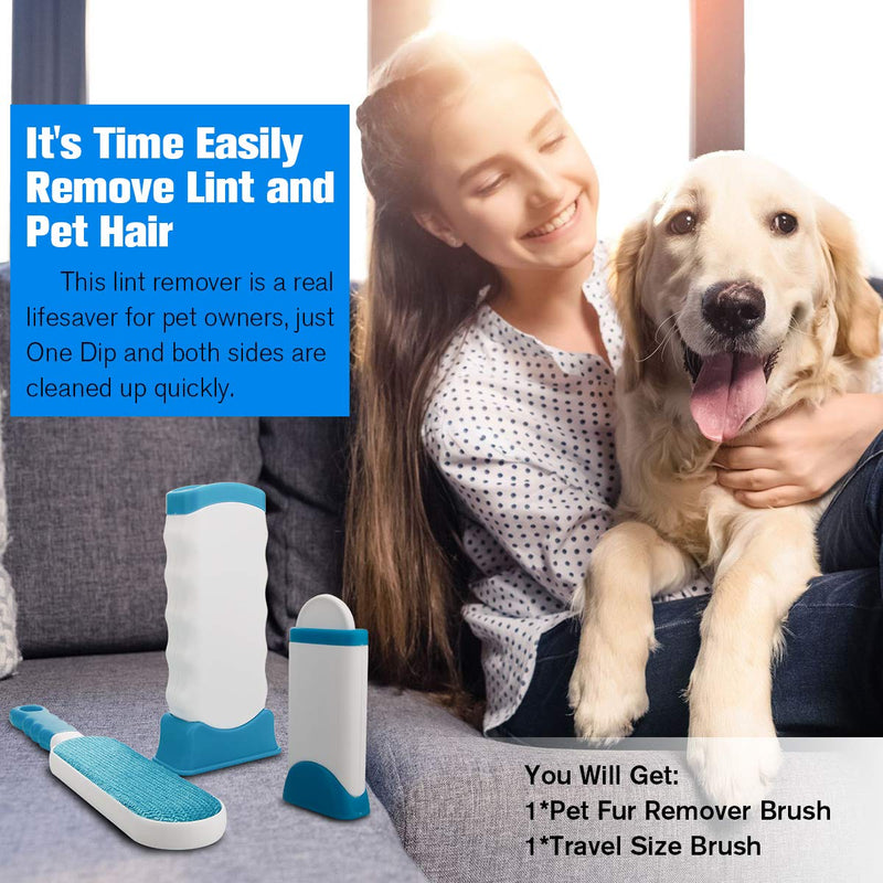 [Australia] - Pet Hair Remover,Doubled-Sized Cat Dog Hair Remover for Furniture,Clothing,Best Pet Hair Lint Brush Lint Roller for Pet Hair Fur Remover with Self-Cleaning Base,2 in 1 Animal Hair Removal Tool,Blue 