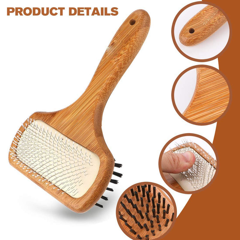 [Australia] - KylePet Dog Brush, Double Sided Pet Slicker Brush with Bamboo Handle for Long Hair & Short Hair Pets Grooming Comb for Removing Shedding, Tangles and Dirt 