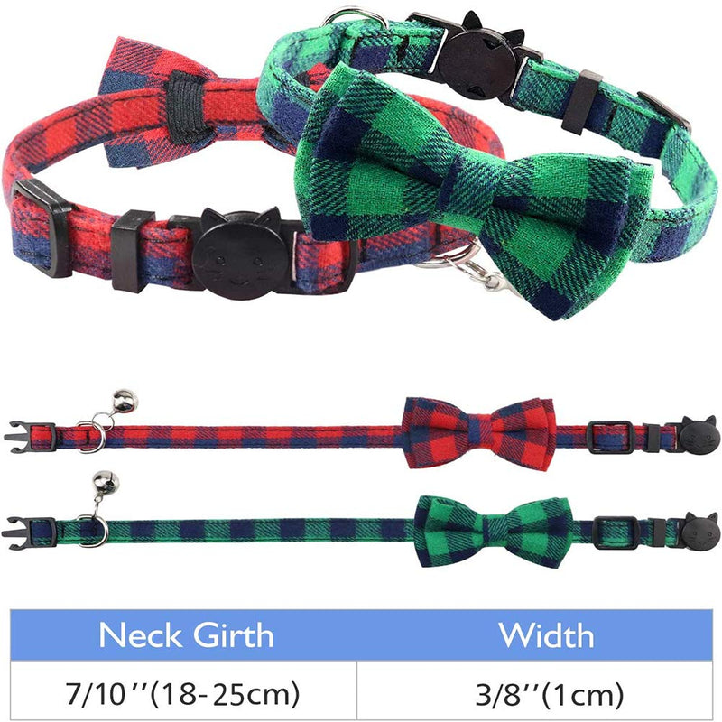 YUIP 2 pcs Cat Collar, Quick Release Cat Collar with Bell and Bow Tie, Cute Plaid Patterns, Suitable for Most Domestic Cats, Adjustable 18-25cm - PawsPlanet Australia