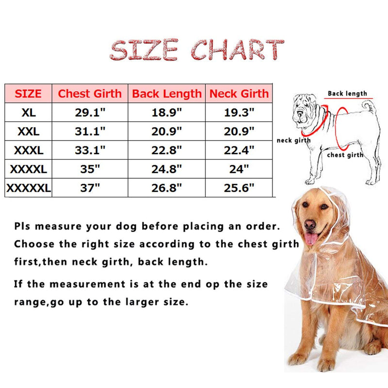 [Australia] - Bonaweite Dog Raincoat with Hood Poncho, Waterproof Transparent Rain Coat, Lightweight Rain Jacket Clothes for Big Dogs XXXXXL 