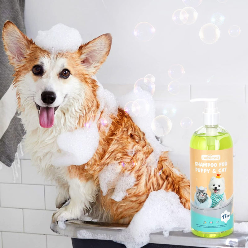 Dog Shampoo, Nobleza Tearless pH Balance Soothing Cat Shampoo for Sensitive Skin, Deodorizing Moisturizing Cleansing Coconut Puppy Shampoo for Puppies, Kittens and Smelly Dogs, 17 oz - PawsPlanet Australia