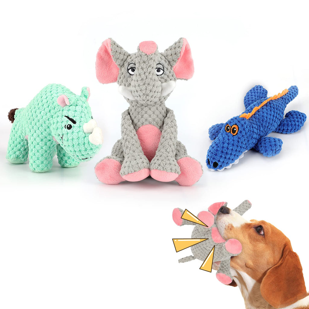 YUEPET 3 Pack Squeaky Dog Toys, Stuffed Animal Chew Toys with Squeaky and Crinkle, Durable Plush Dog Toys for Cleaning Teeth for Puppies Small Medium Dogs - PawsPlanet Australia