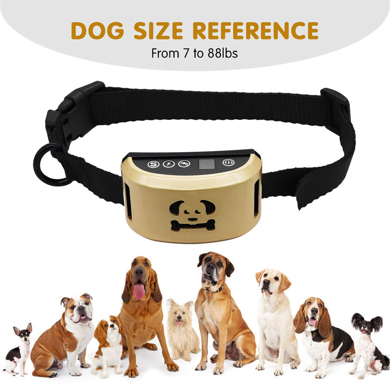 Befano Dog Bark Collar, Beep Shock Adjustable Vibration,7 Sensitivity Dog Training Collar, Rainproof Collar, Dog Training Collar for Small Medium Large Dogs, Good Helper for Walking The Dog - [Gold] Gold - PawsPlanet Australia