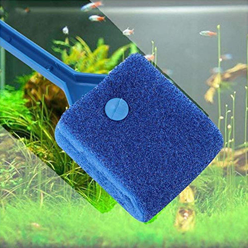 [Australia] - Ailinda Double-Sided Fish Tank Aquarium Cleaning Sponge Brush with Non-Slip Handle Blue 