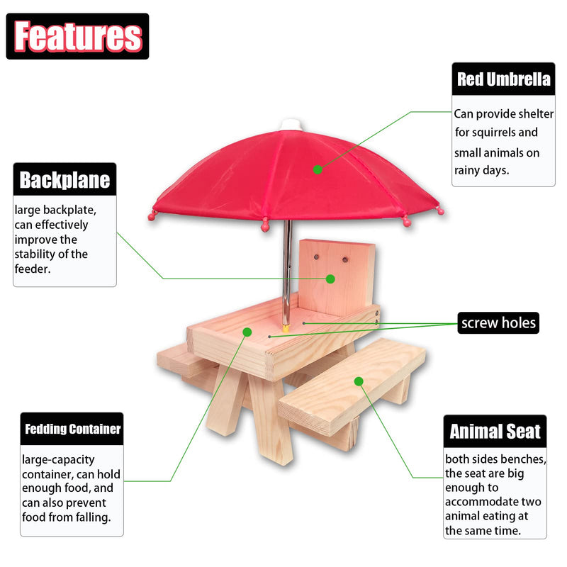 Squirrel Feeder, Wooden Squirrel Picnic Table with Umbrella and Corn Cob Holder, Outdoor Squirrel Care Bench Feeder for Garden - PawsPlanet Australia