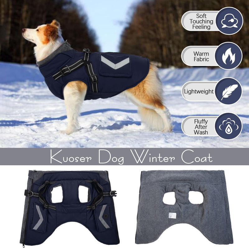Kuoser dog coat, dog coat for small dogs, waterproof dog coat winter, dog jacket, dog coat large dogs, dog coat with harness blue M - PawsPlanet Australia