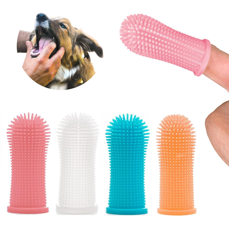 Pack of 4 Dog Finger Toothbrush, Dog Toothbrush 360° Fully Wrapped Bristles, Dental Care Dog Pets Teeth Cleaning Toothbrush, Anti-Plaque Finger Dog Toothbrush for Large Medium Small Dogs Cats - PawsPlanet Australia