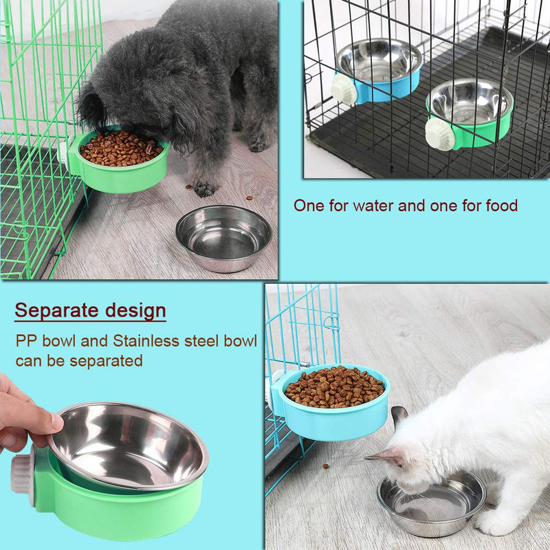 Crate Dog Bowl, Stainless Steel Pet Cage Bowl, Removable Hanging Pet Food Water Bowl for Cat Puppy Bird Rabbit (Green) Green - PawsPlanet Australia
