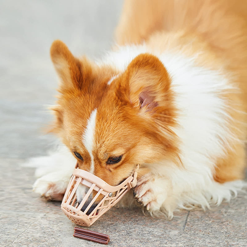 HUI JIN Plastic Basket Muzzle Adjustable Dog Muzzle for Small Medium Large Dogs,Light Khaki,Pack of 7 color-1 - PawsPlanet Australia