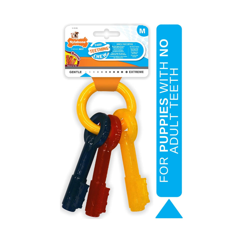 Nylabone Gentle Puppy Dog Teething Chew Toy Keys, Bacon Flavour, Medium, for Puppies Up to 16 kg - PawsPlanet Australia