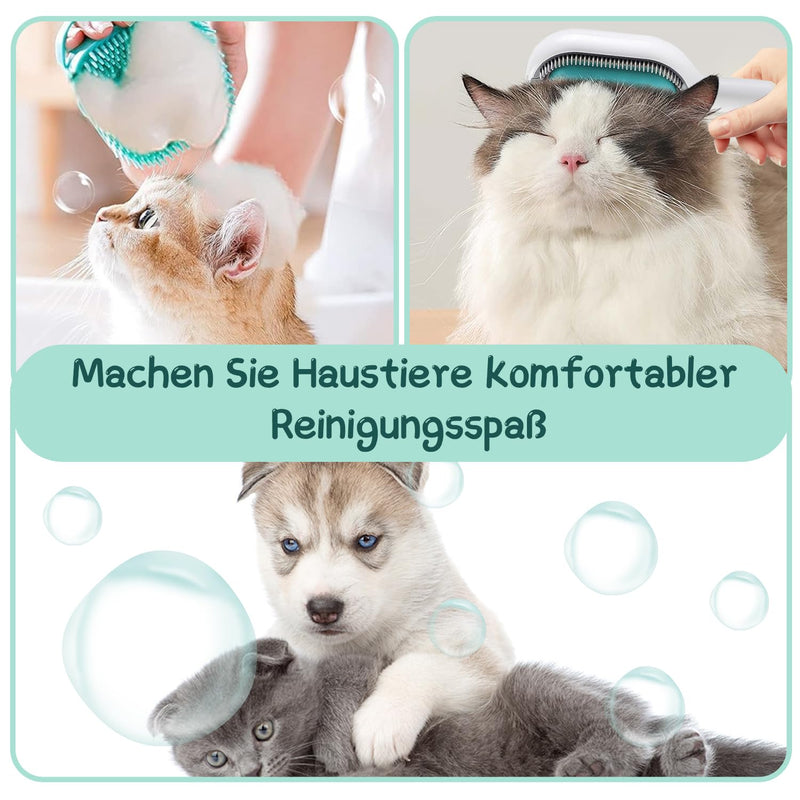Cat water brush, pet silicone bath brush, pet hair cleaning brush, pet silicone bath brush, cat brush with water tank, three-piece pet bath set, pet hair remover with water tank - PawsPlanet Australia