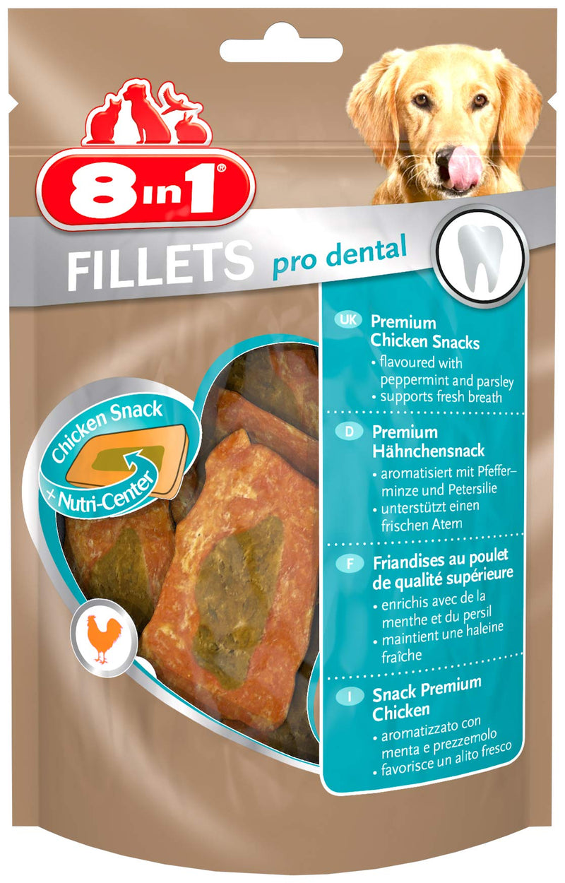 8in1 Fillets Pro Dental Dog Snack with Chicken, Functional Treats for Dogs, Supports Fresh Breath, 80g Bag 80g (Pack of 1) - PawsPlanet Australia