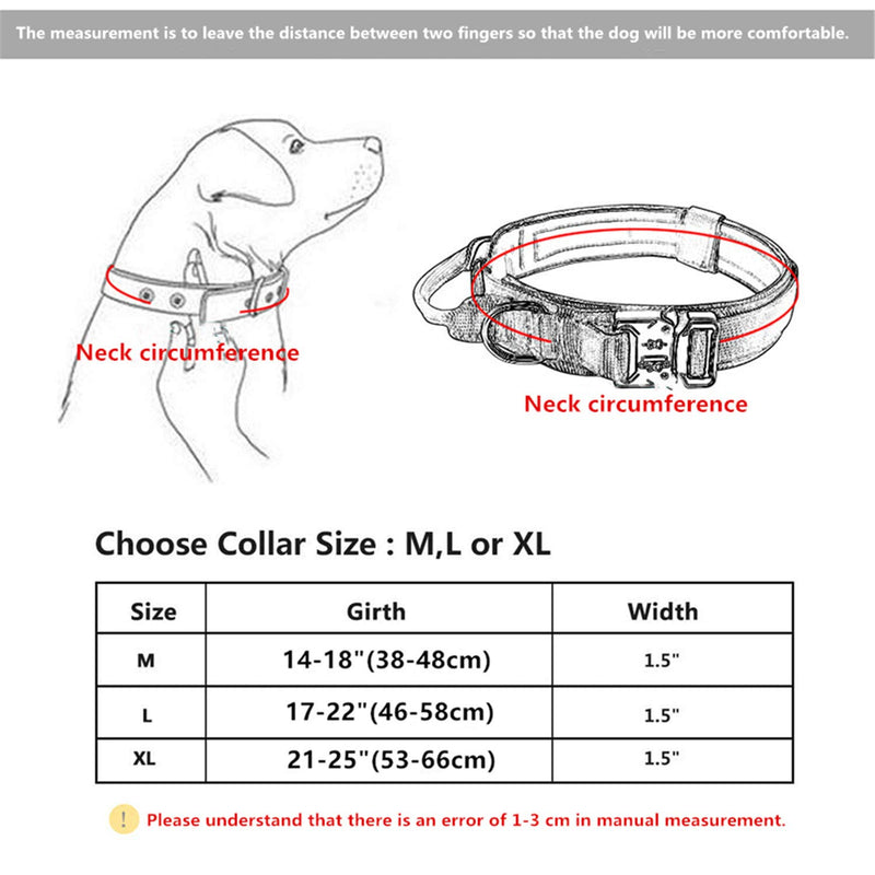 Tactical Dog Collar - Heavy Duty Dog Collars - 1.5" Width Adjustable Military Metal Buckle Collars with Control Handle for Dog Training M Size-Adjustable(14-18") - PawsPlanet Australia