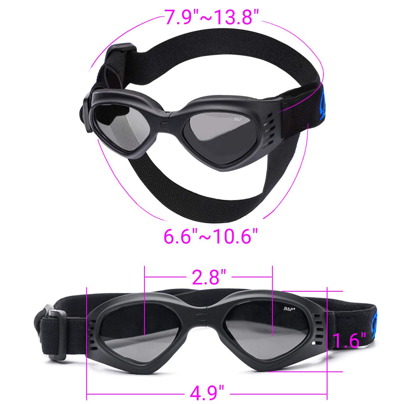 Segarty Pet Sunglass with Strap, Dog UV Glasses with Chin Strap Adjustable, Anti-Fog & Windproof Pet Goggles Sun Glasses Eye Glasses for Small Medium Large Dogs Puppies Cats Car Rides Eye Protection Head 7.9~13.8", Chin 6.6~10.6” Black - PawsPlanet Australia